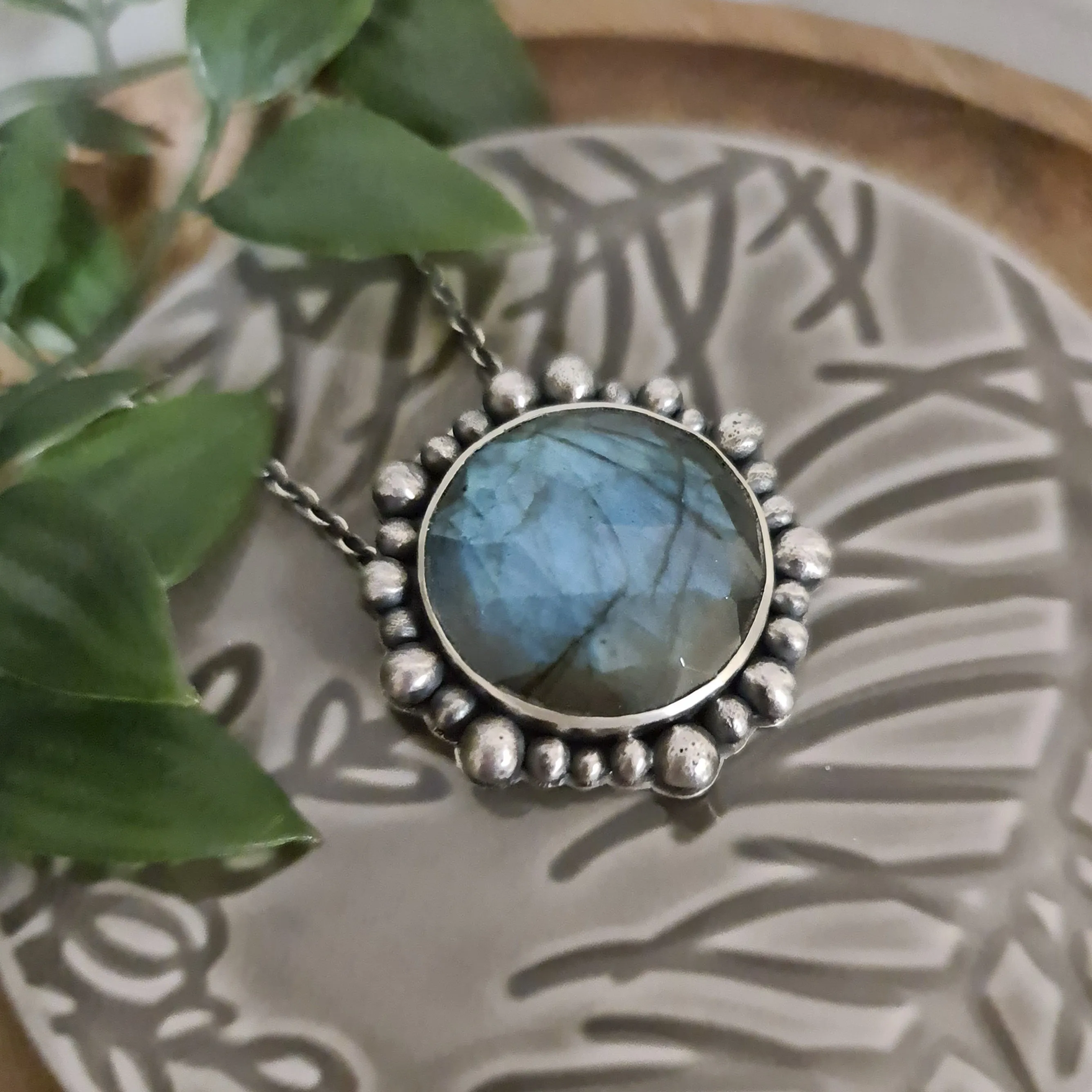 Glowing Labradorite Halo Pendant