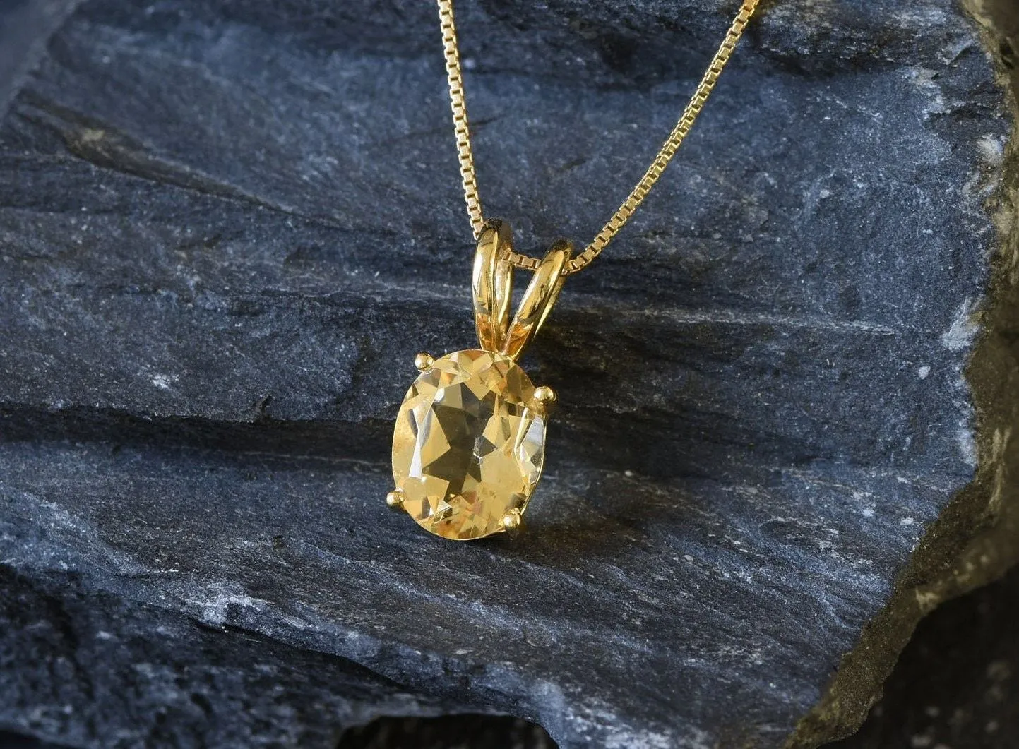 Gold Citrine Pendant -Genuine Citrine Necklace - November Birthstone Pendant