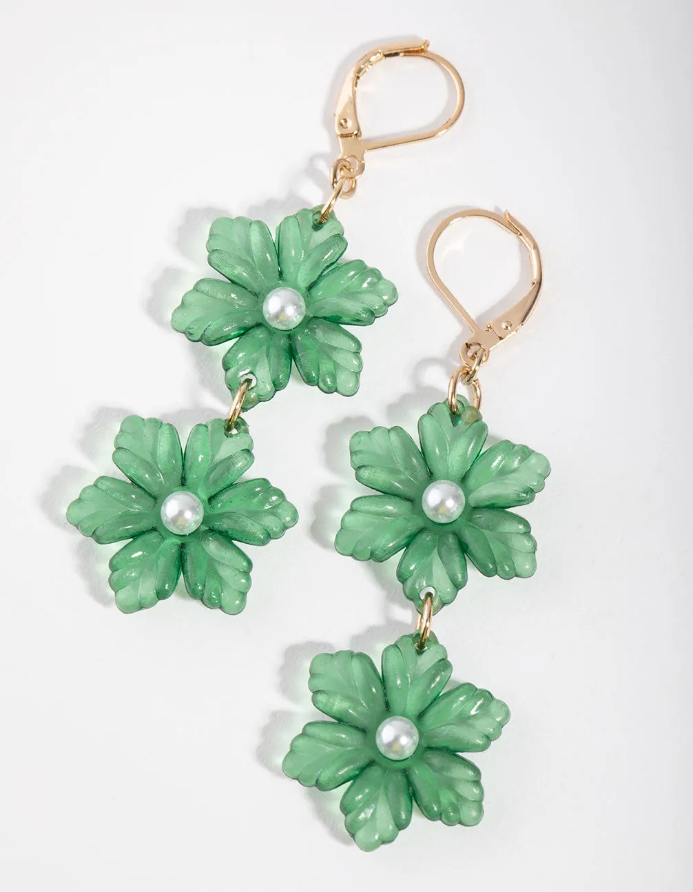 Gold Double Flower Drop Earrings