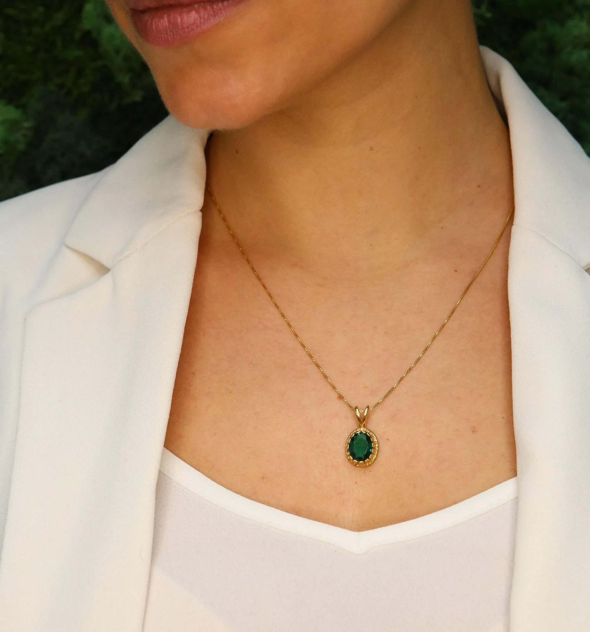 Gold Emerald Pendant - Green Emerald Necklace, Vintage Emerald Pendant