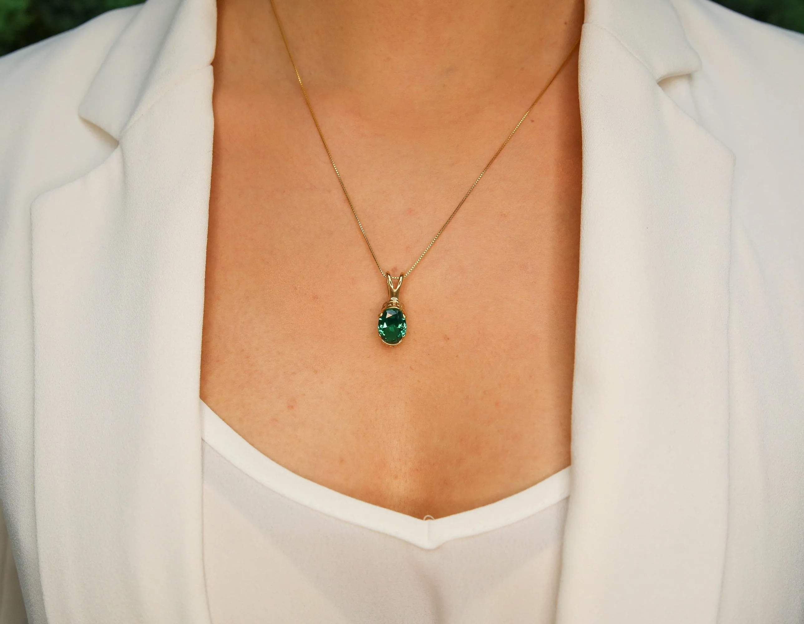 Gold Emerald Pendant - Vintage Emerald Necklace - Green Boho Necklace