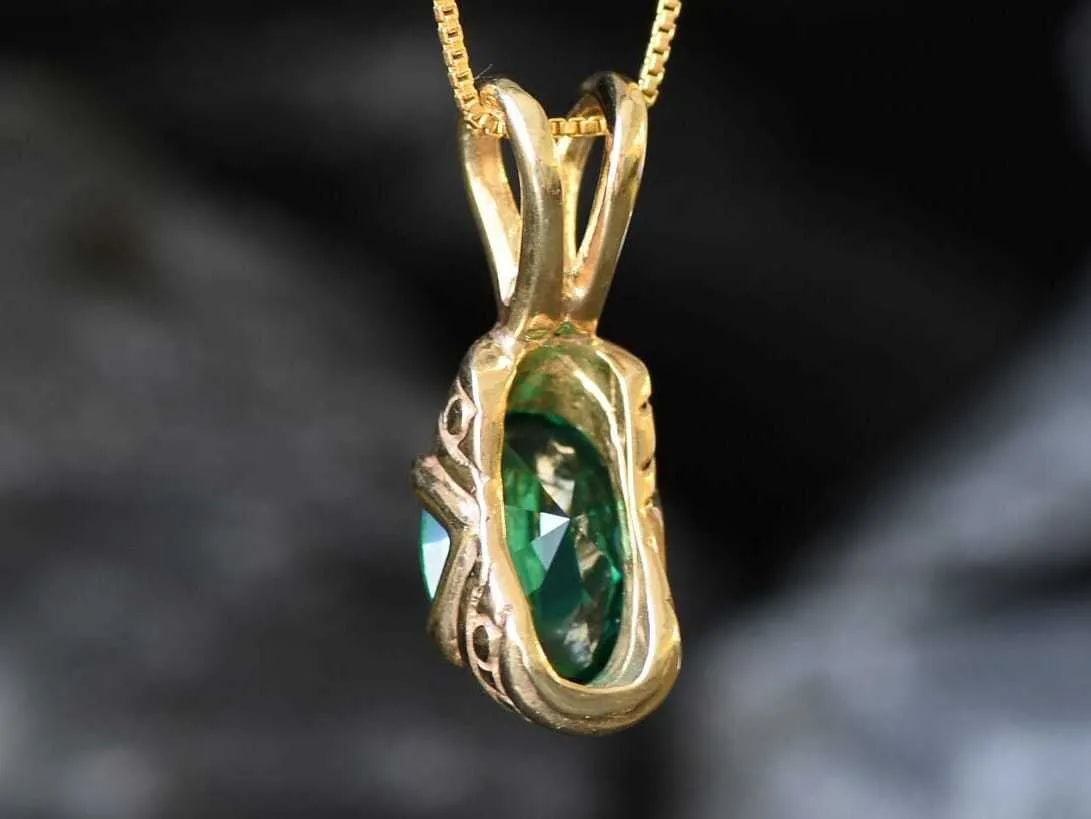 Gold Emerald Pendant - Vintage Emerald Necklace - Green Boho Necklace