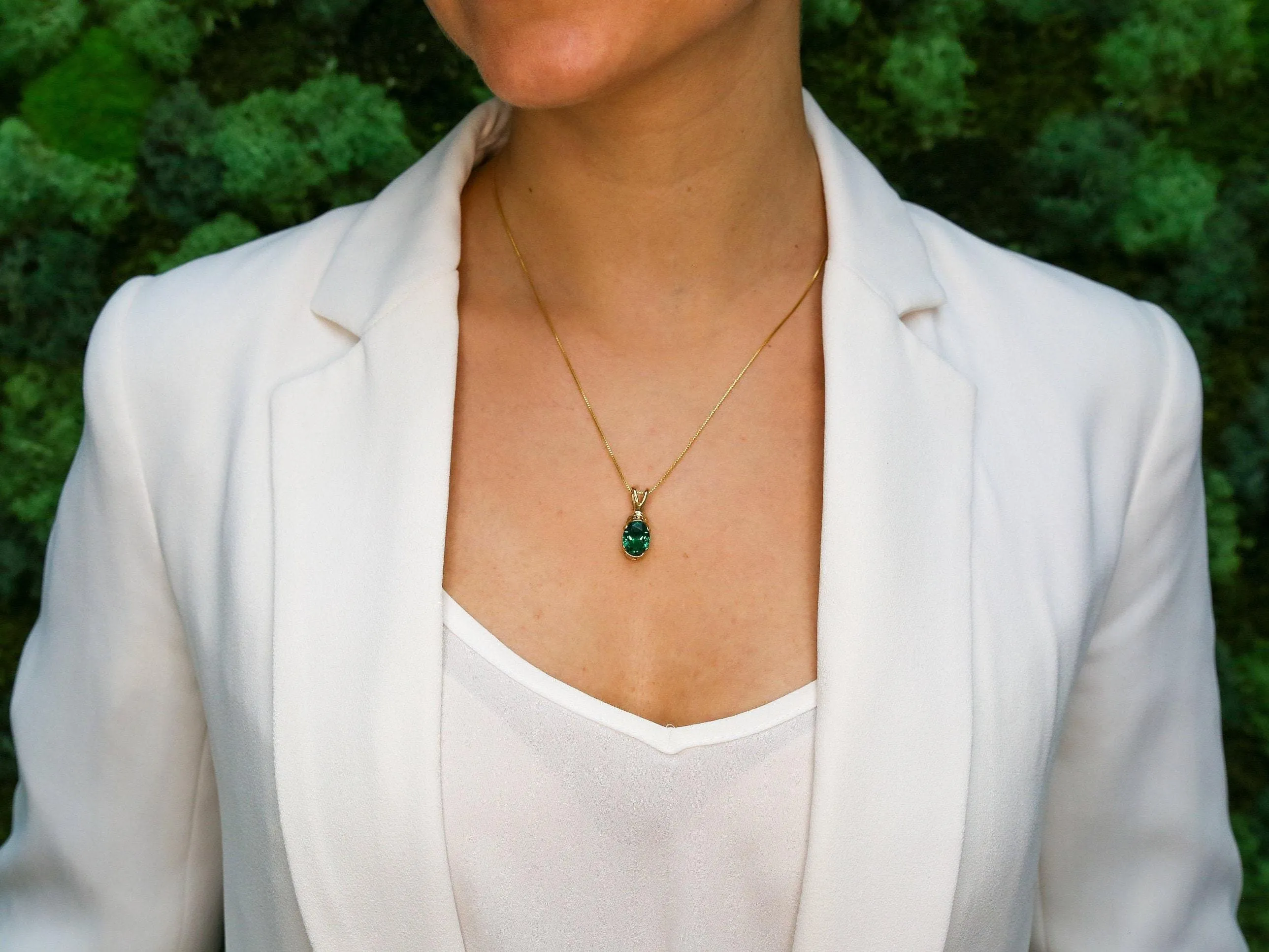 Gold Emerald Pendant - Vintage Emerald Necklace - Green Boho Necklace