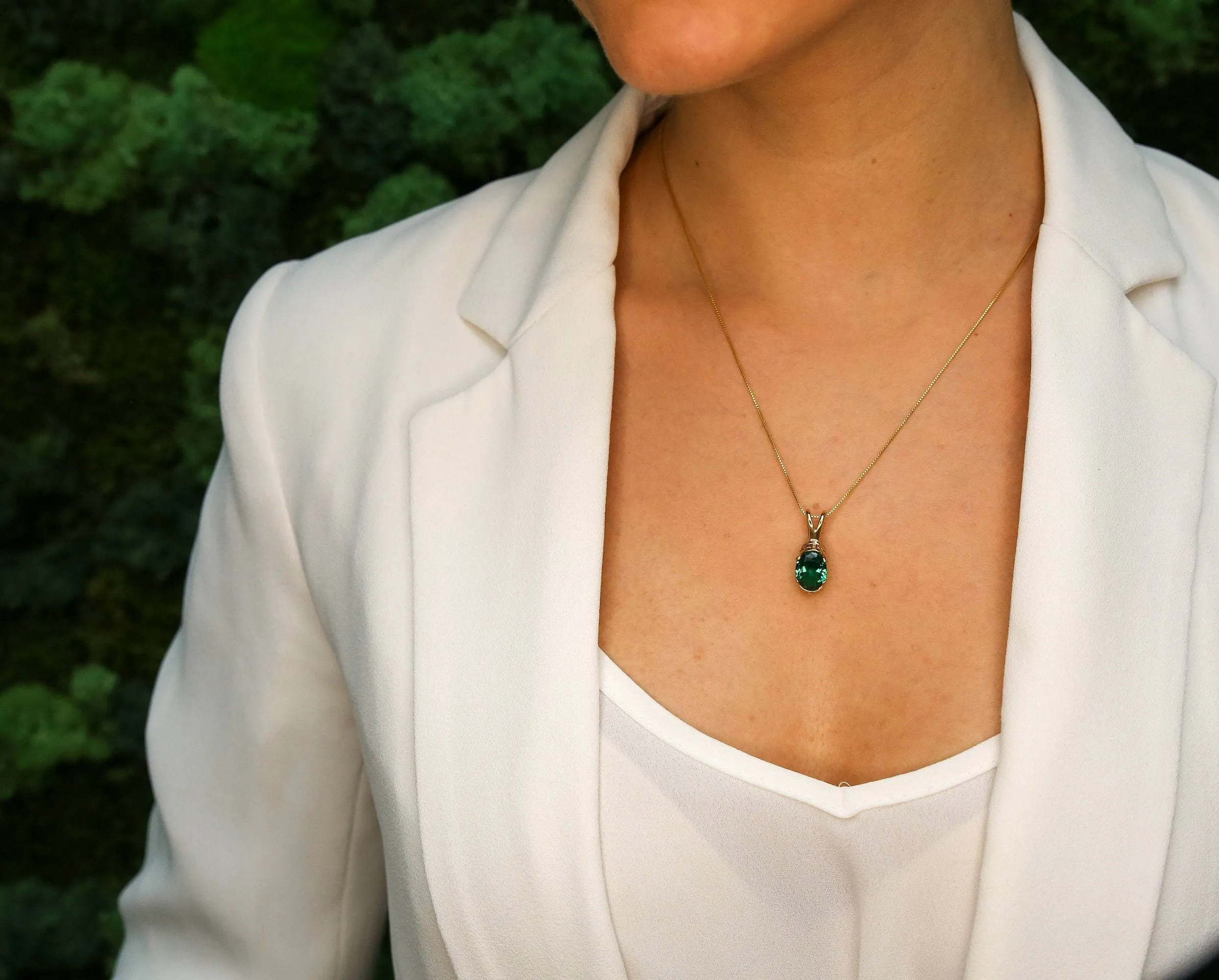 Gold Emerald Pendant - Vintage Emerald Necklace - Green Boho Necklace