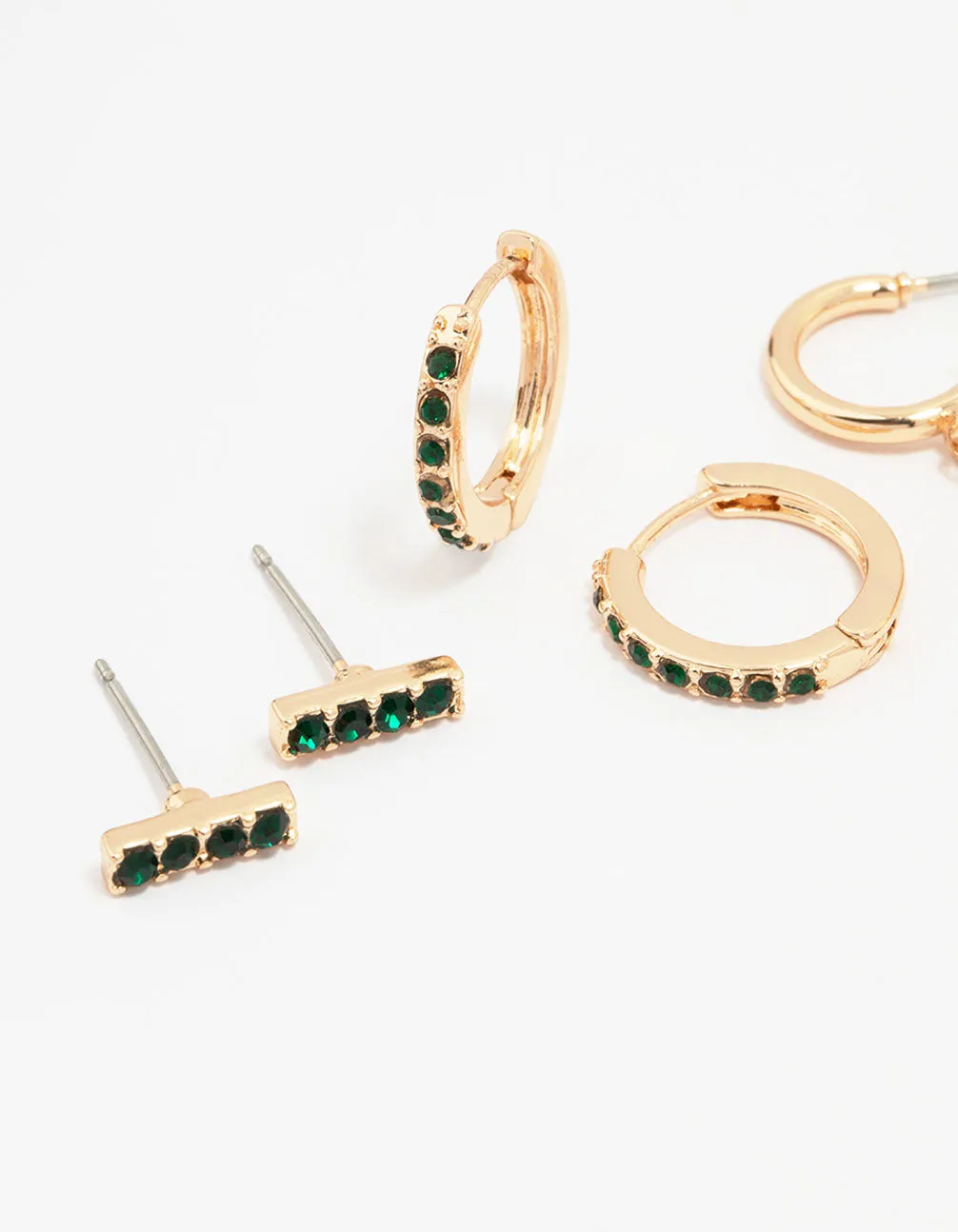 Gold Emerald Stud Earring 3-Pack