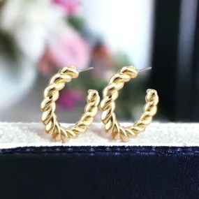 Gold Metal Rope Twisted Hoop Earrings