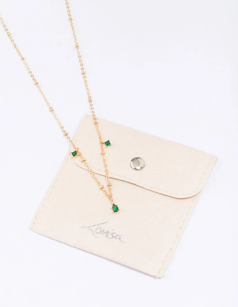 Gold Pear Emerald Droplet Chain Necklace