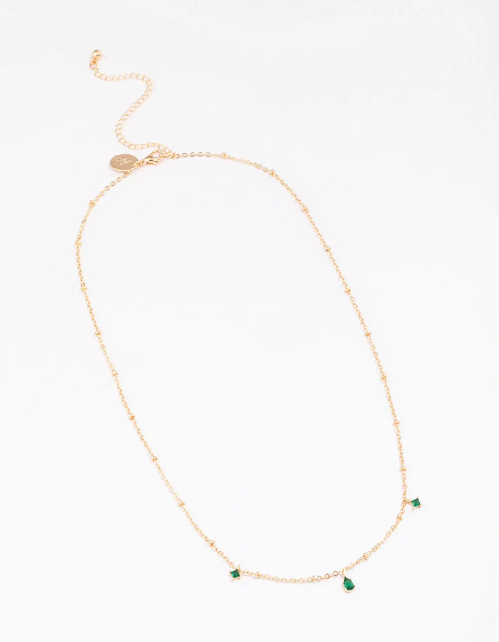 Gold Pear Emerald Droplet Chain Necklace