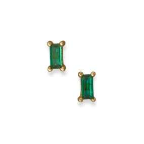 Gold Plated Green Baguette CZ Earrings