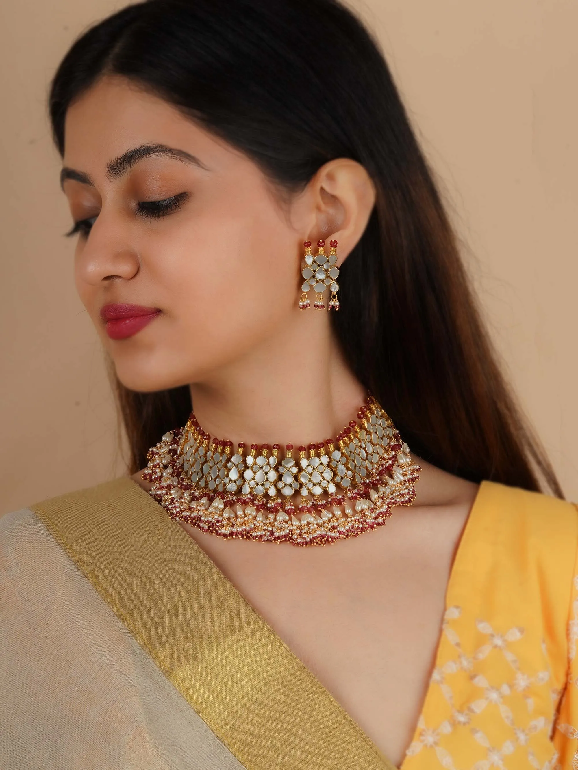 Gold Plated Jadau Kundan Necklace Set - MS2239