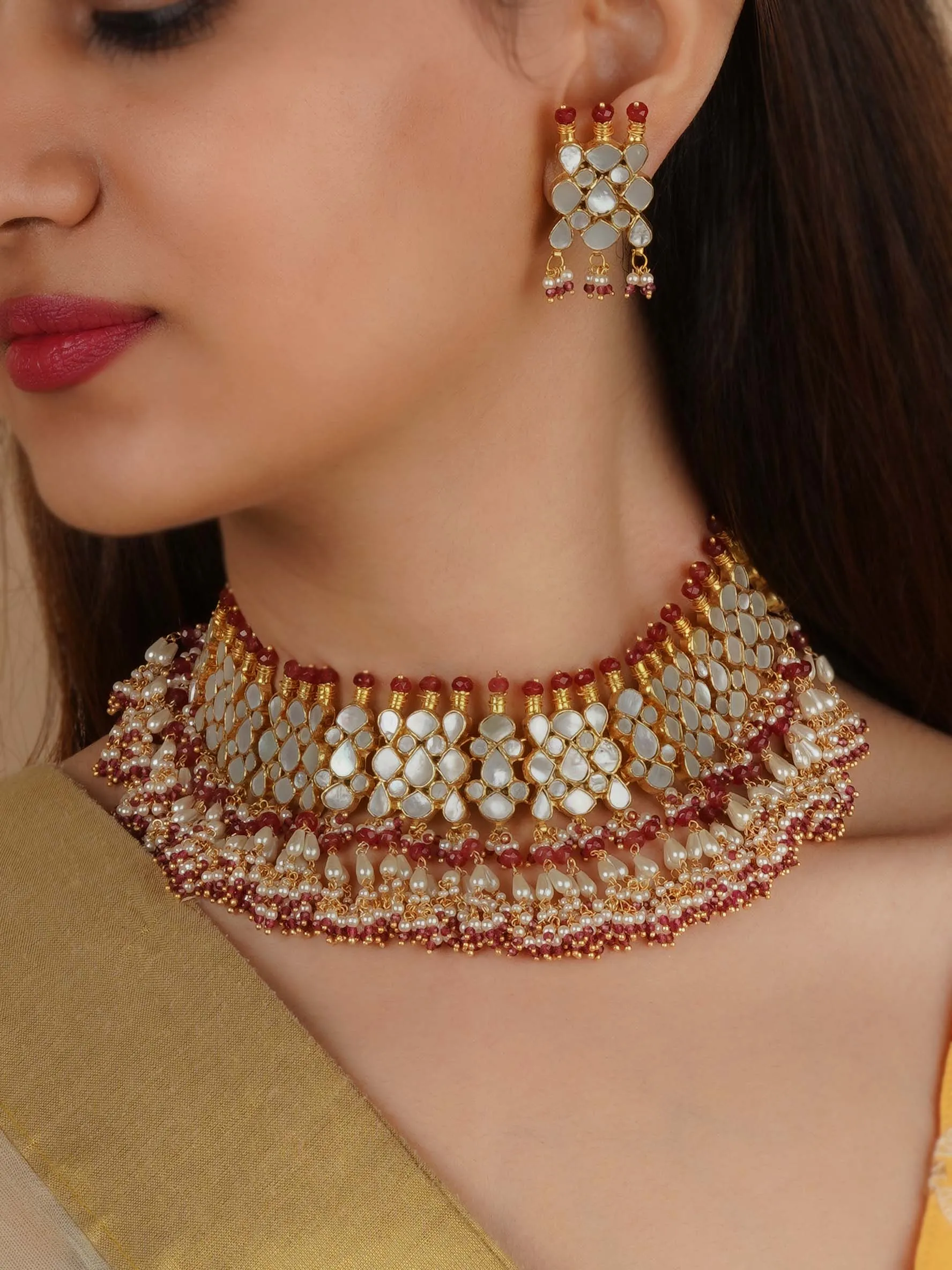 Gold Plated Jadau Kundan Necklace Set - MS2239