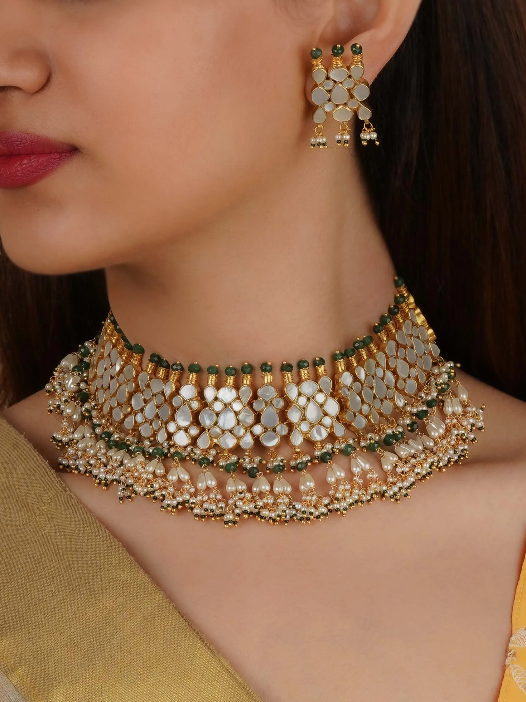 Gold Plated Jadau Kundan Necklace Set - MS2239