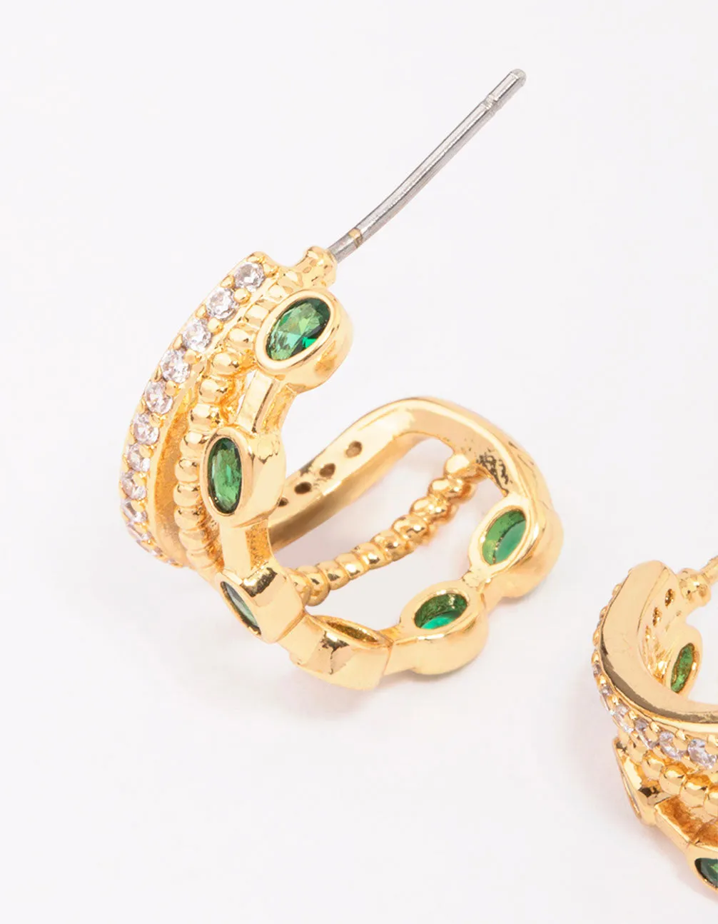 Gold Plated Layered Crystal Illusion Hoop Earrings