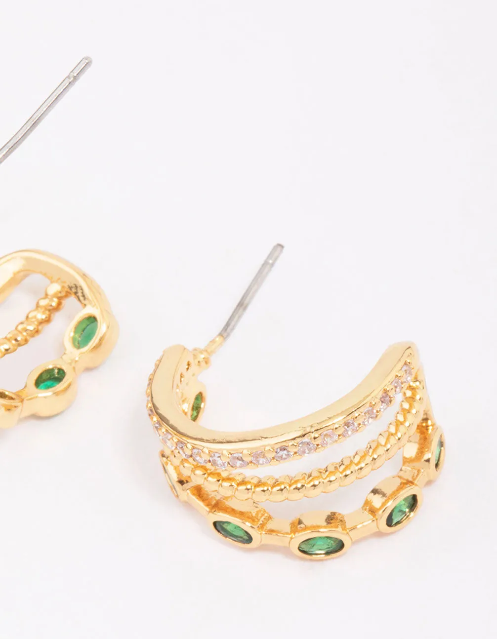 Gold Plated Layered Crystal Illusion Hoop Earrings