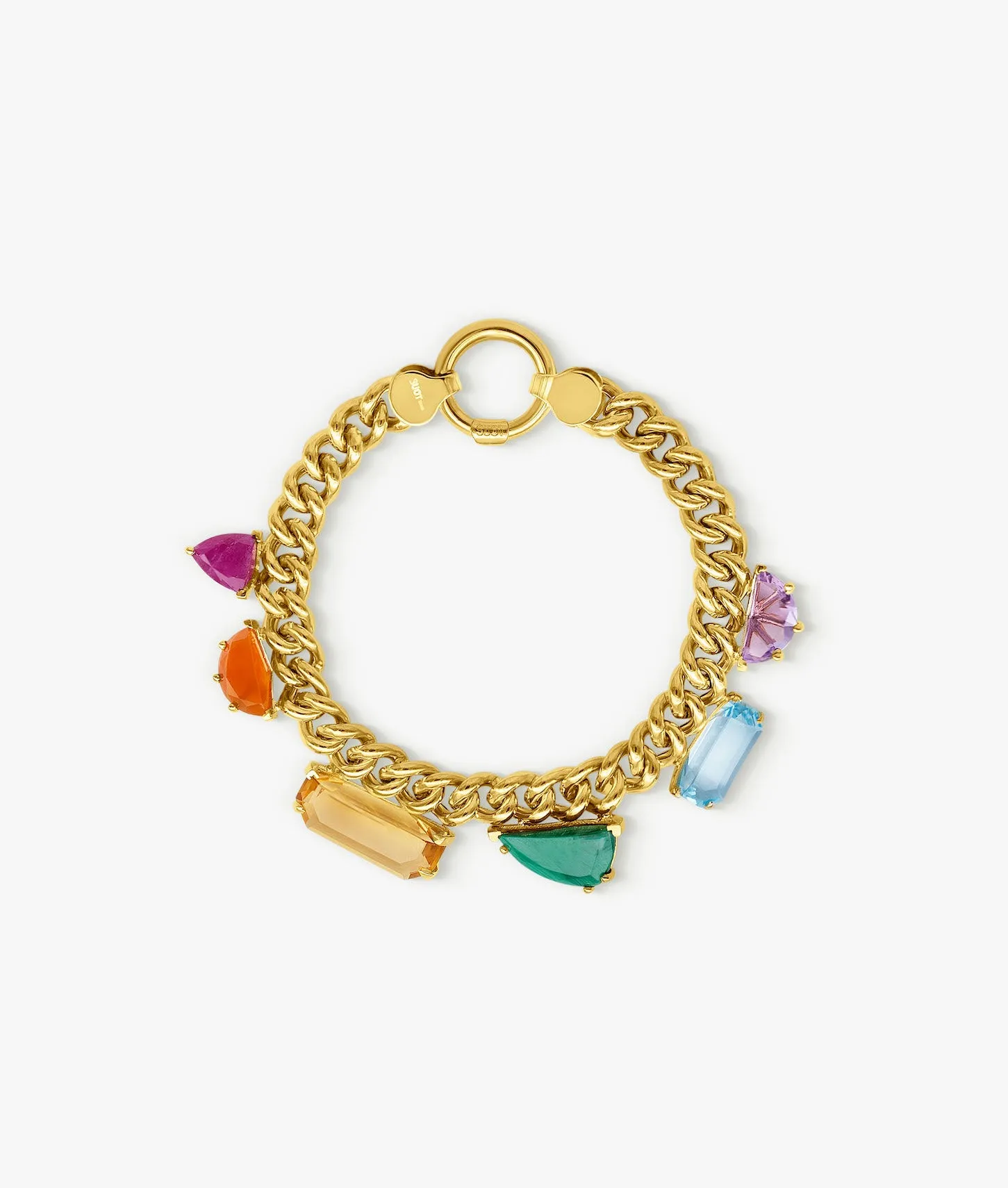 Gold Plated Silver Half Cut Gems Curb Chain Bracelet