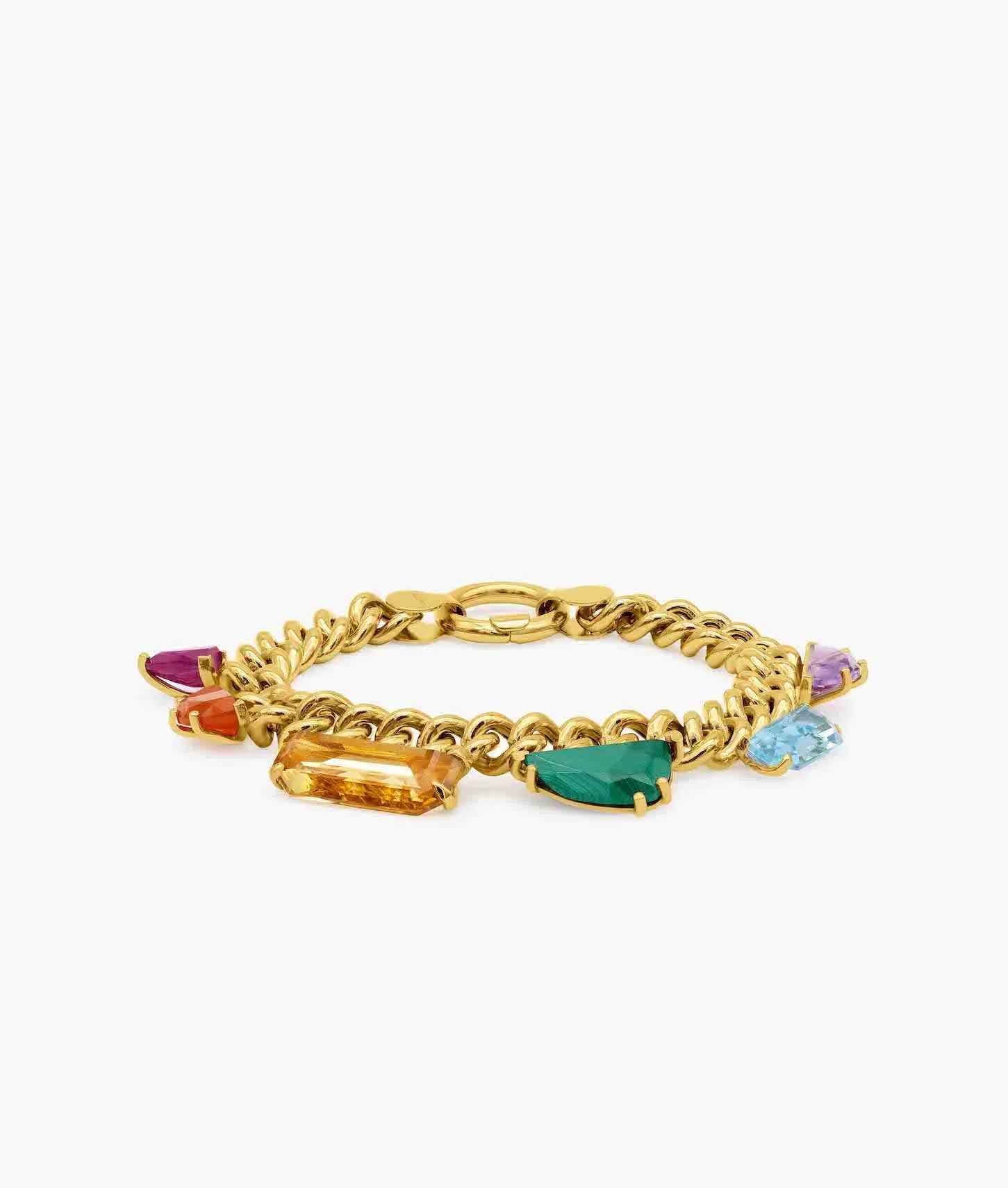 Gold Plated Silver Half Cut Gems Curb Chain Bracelet