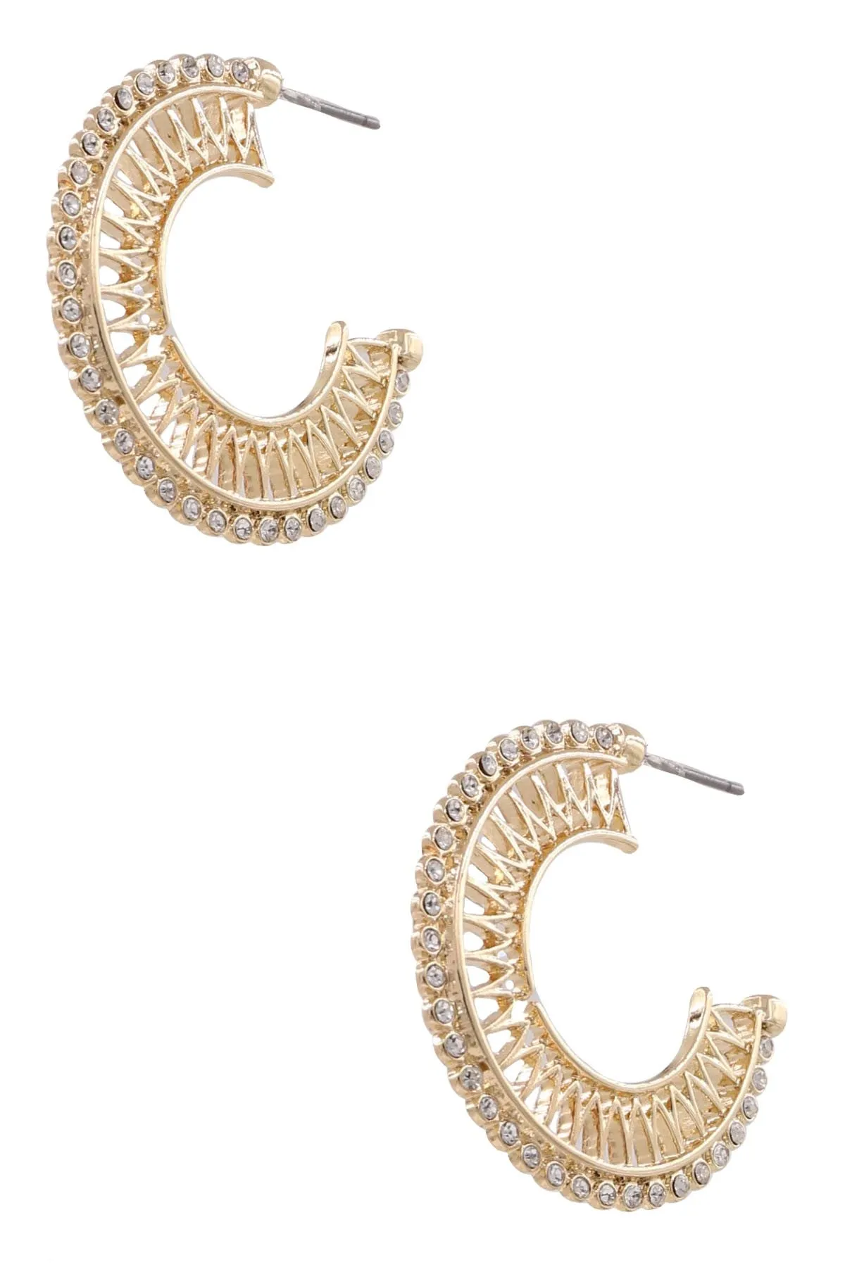 Gold Rhinestone Open Hoop Earrings