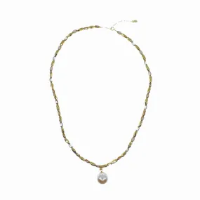 Golden Elegance Faux Pearl Pendant Necklace