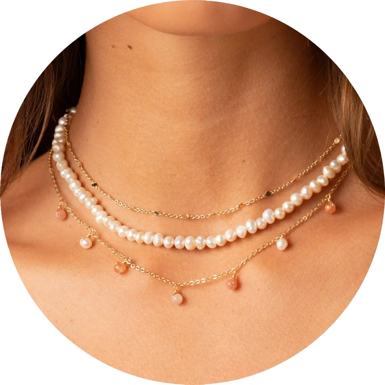 Golden Pearl Dewdrop   Circles in the Sand Necklace Stack