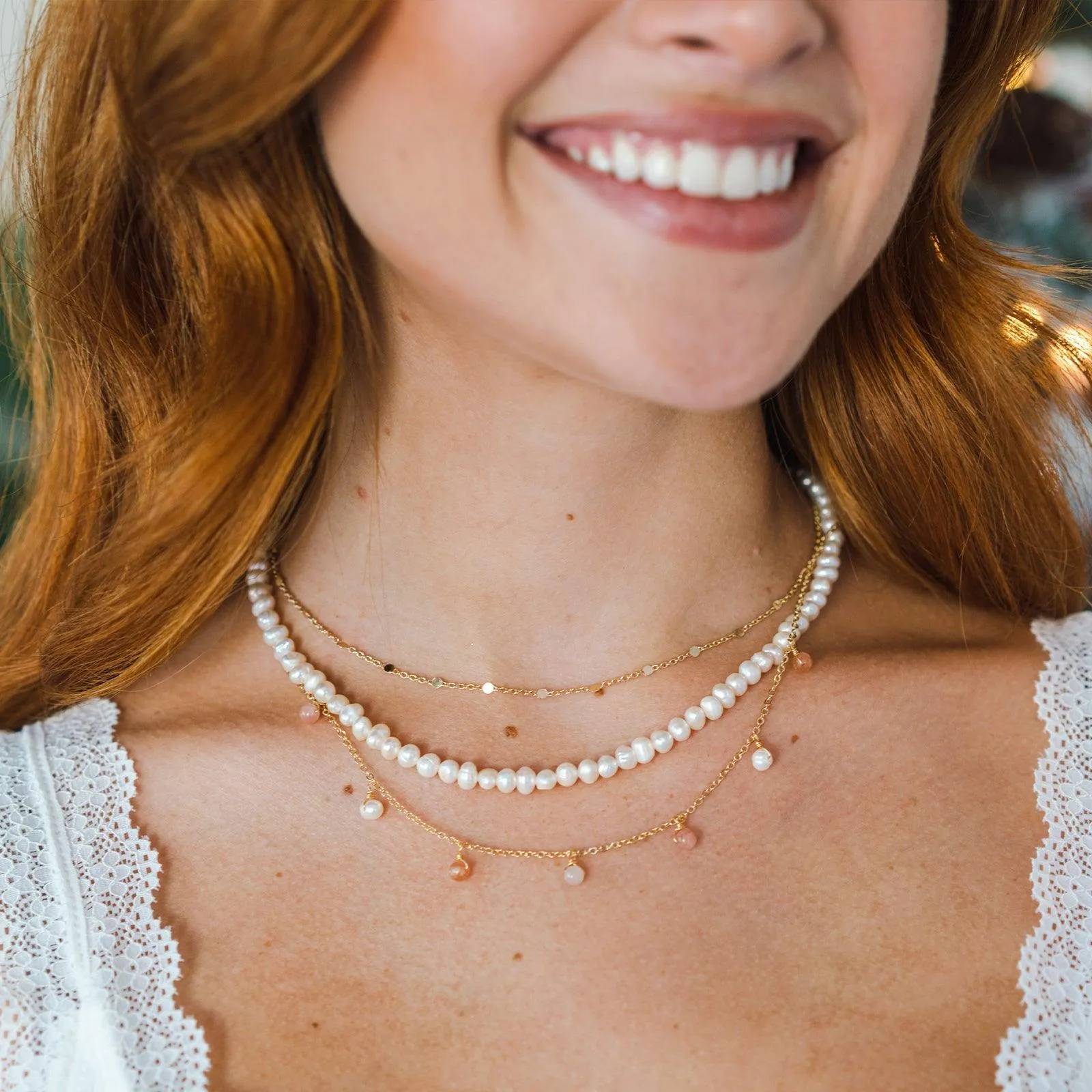 Golden Pearl Dewdrop   Circles in the Sand Necklace Stack