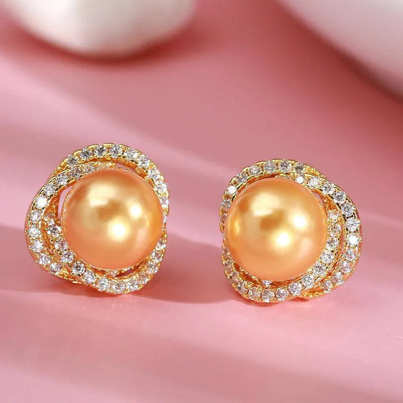 Golden South Sea Pearl 11.0-12.0mm & CZ Rose Collection