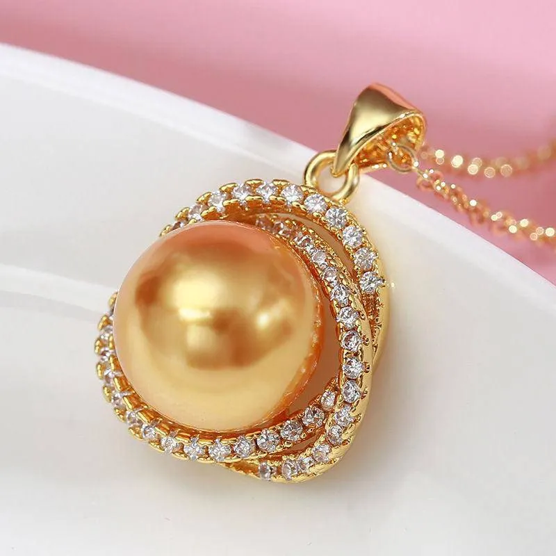 Golden South Sea Pearl 11.0-12.0mm & CZ Rose Collection