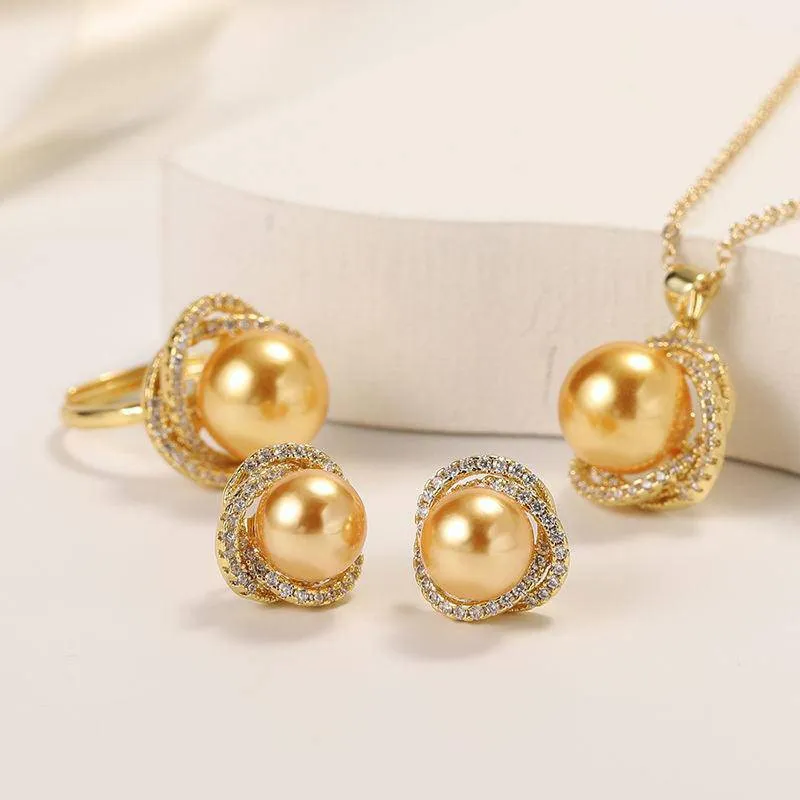 Golden South Sea Pearl 11.0-12.0mm & CZ Rose Collection