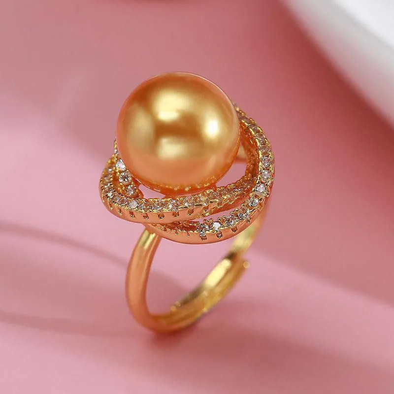 Golden South Sea Pearl 11.0-12.0mm & CZ Rose Collection