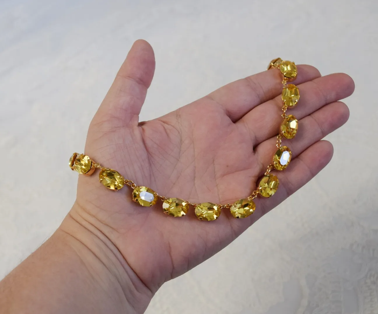 Golden Yellow Swarovski Crystal Necklace - Medium Oval