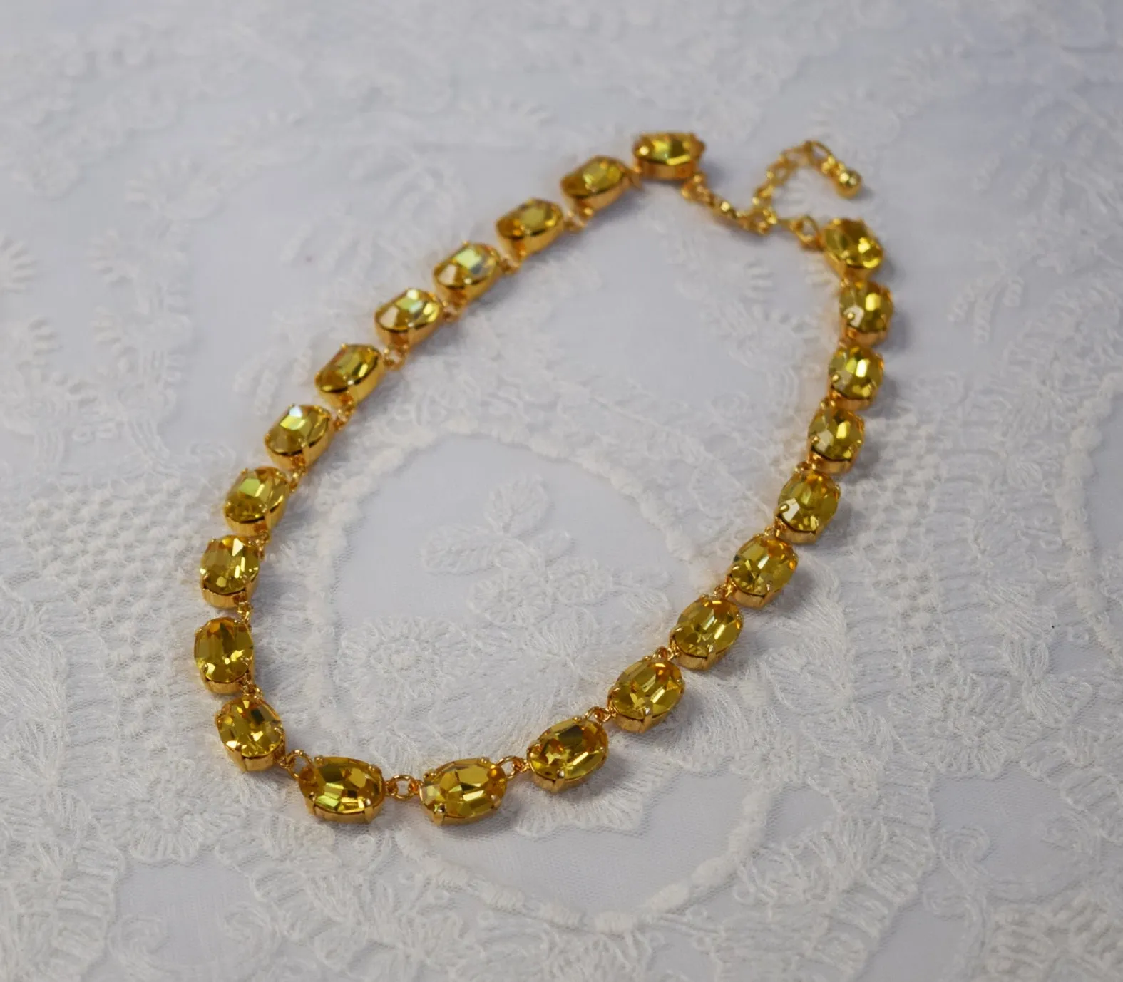 Golden Yellow Swarovski Crystal Necklace - Medium Oval