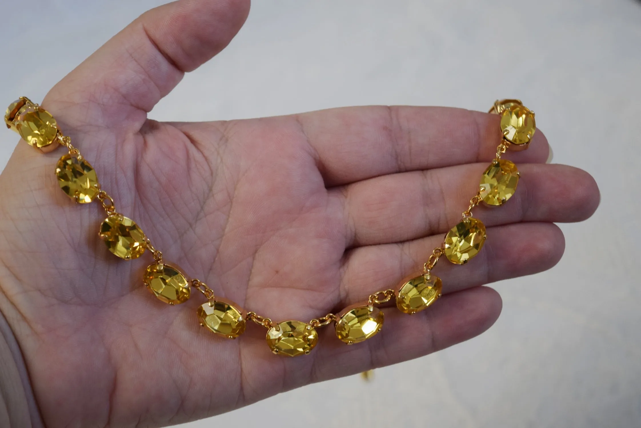 Golden Yellow Swarovski Crystal Necklace - Medium Oval