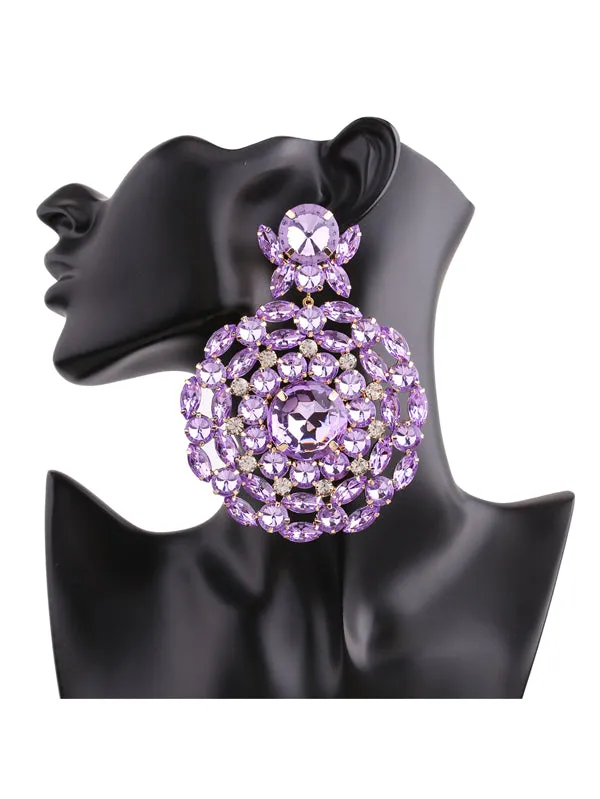 Gorgeous Purple Large Rhinestone Diamante Disc Earrings