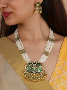 Green Color Gold Plated Jadau Kundan Necklace Set - MS2189GR