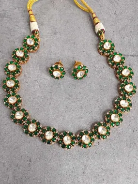 Green Colored Kundan Necklace And Earring Set