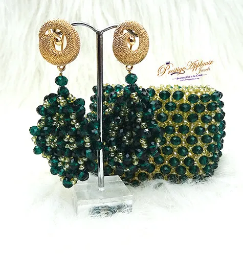 Green Mixed with Gold Bracelet and Earring Beads Jewellery Set for Ladies