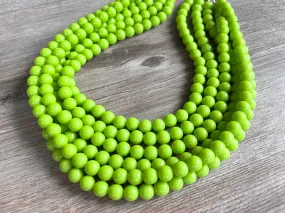 Green Yellow Acrylic Lucite Bead Chunky Multi Strand Statement Necklace - Alana