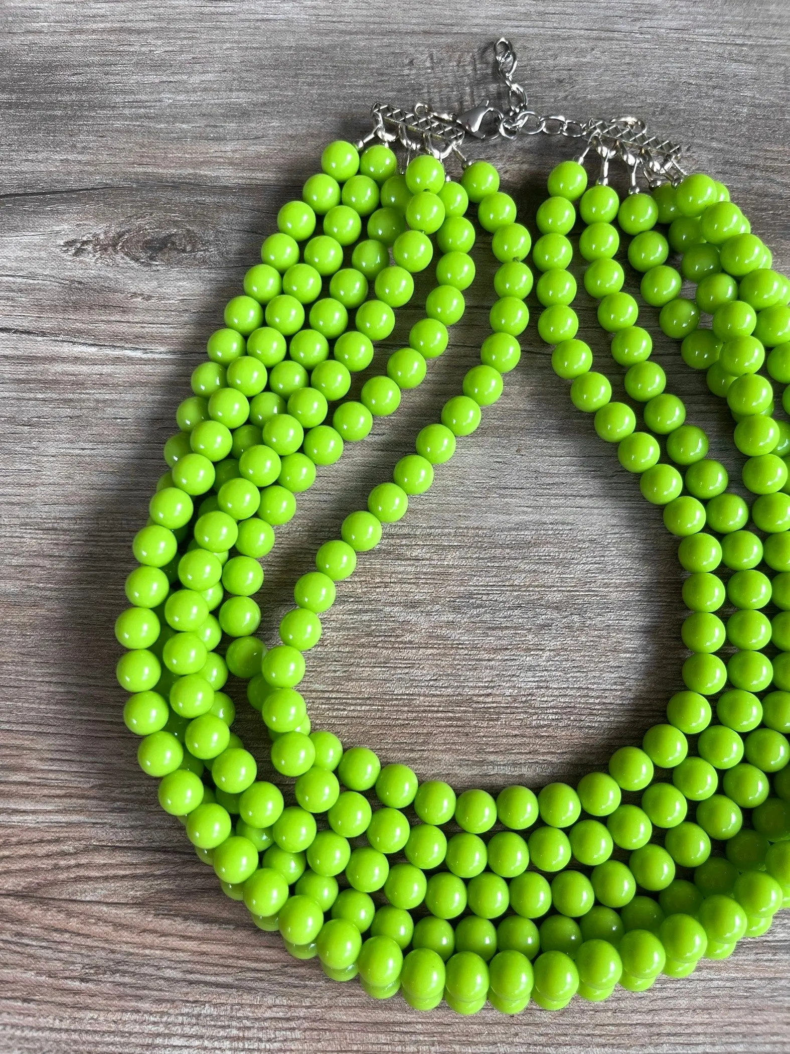 Green Yellow Acrylic Lucite Bead Chunky Multi Strand Statement Necklace - Alana