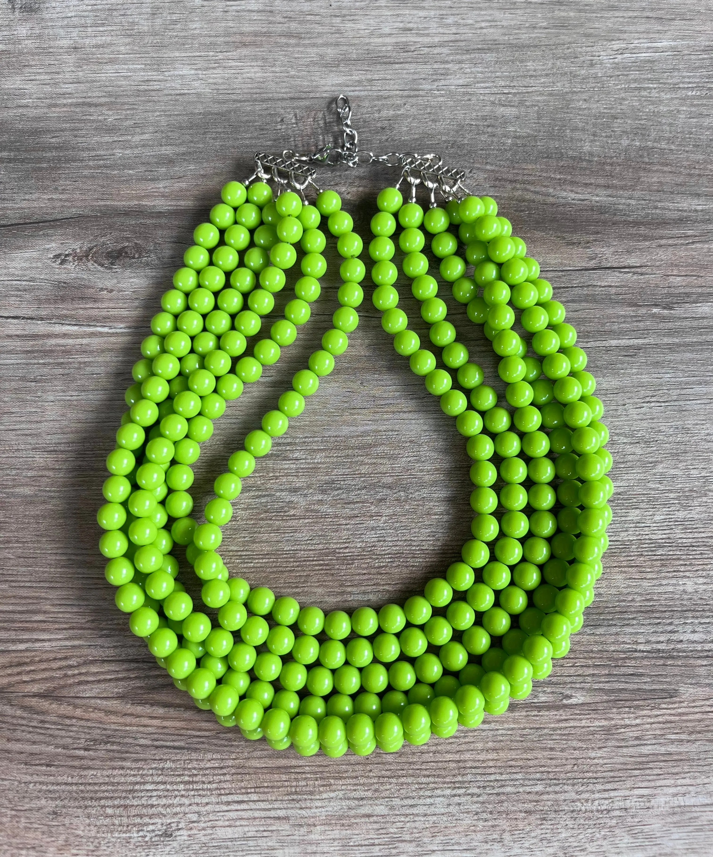 Green Yellow Acrylic Lucite Bead Chunky Multi Strand Statement Necklace - Alana