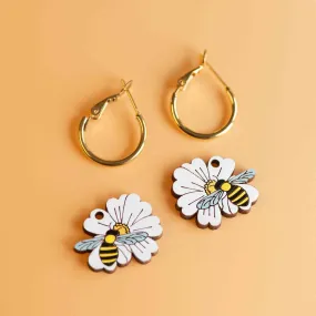 Hand-Painted Bee and Flower Hoop Earrings - PEO14119H