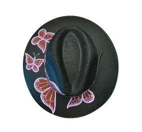 Hand-painted Hat from Mexico - Butterflies -Black, Purple