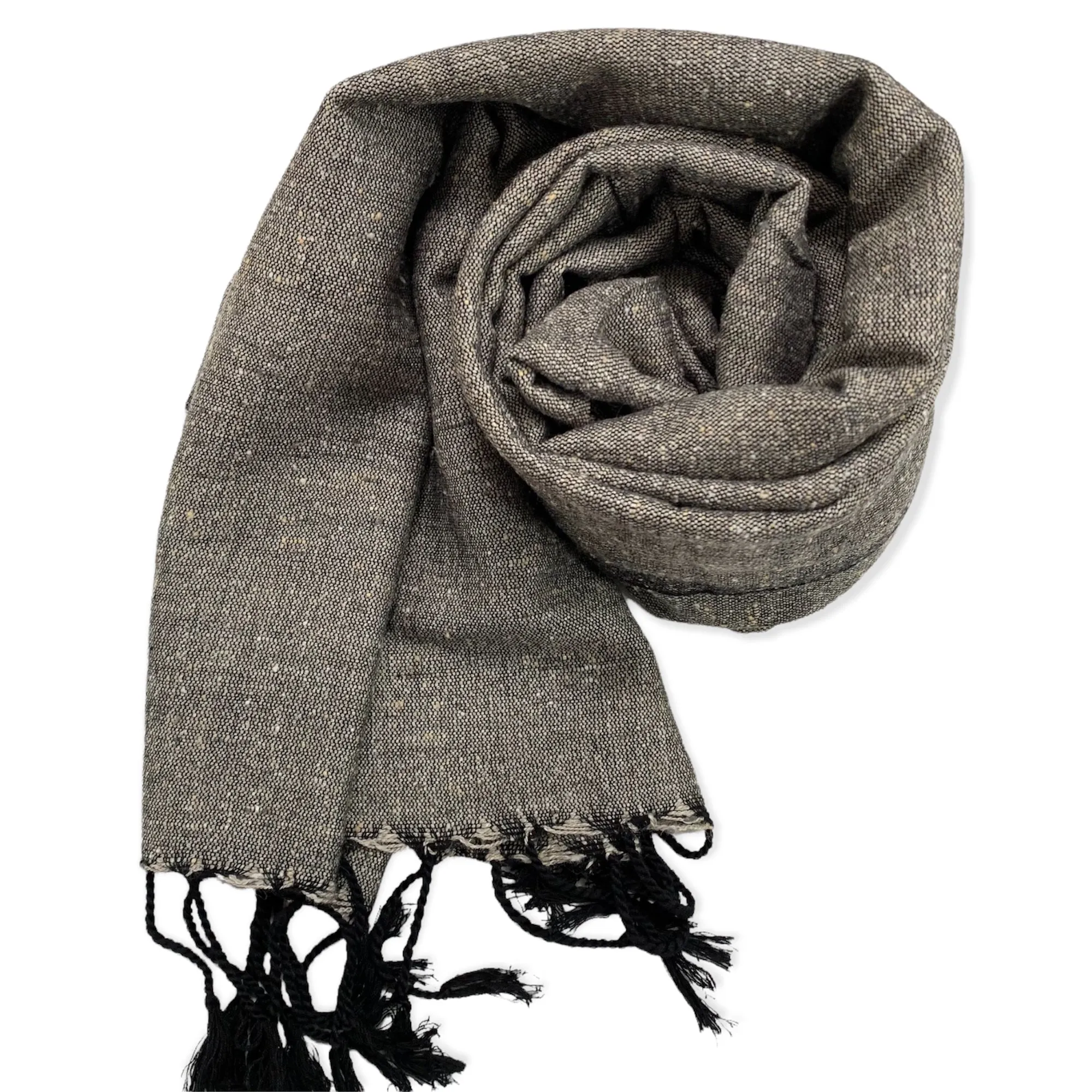 Handwoven Viscose & Cotton Scarf - Tweed Black & White