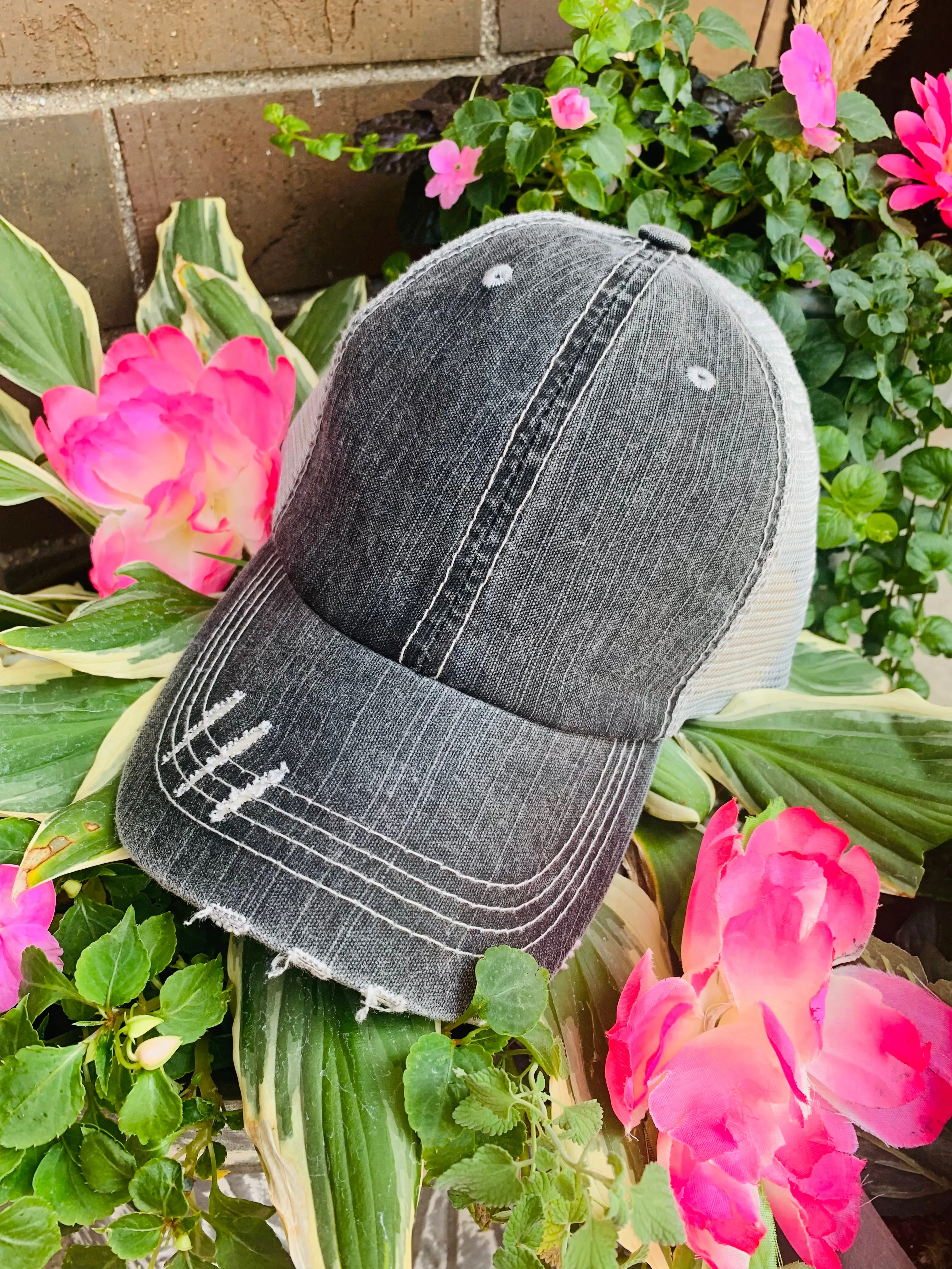 Hats blank. Distressed vintage trucker hat with adjustable. Gray. Leopard.