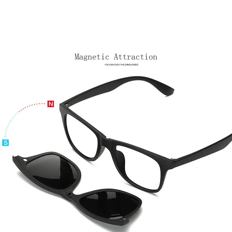 Hdcrafter Unisex Full Rim Acetate Frame 6 In 1 Polarized Magnetic Clip On Sunglasses