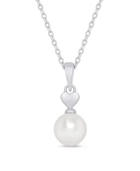 Heart & Freshwater Pearl Pendant in Sterling Silver