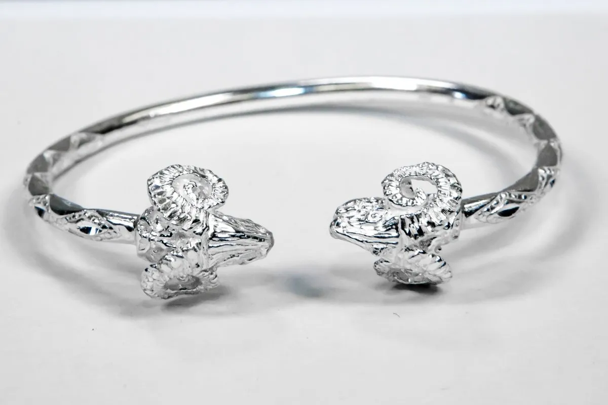 Heavy Aries Ram Head  Bangle with Diamante Pattern