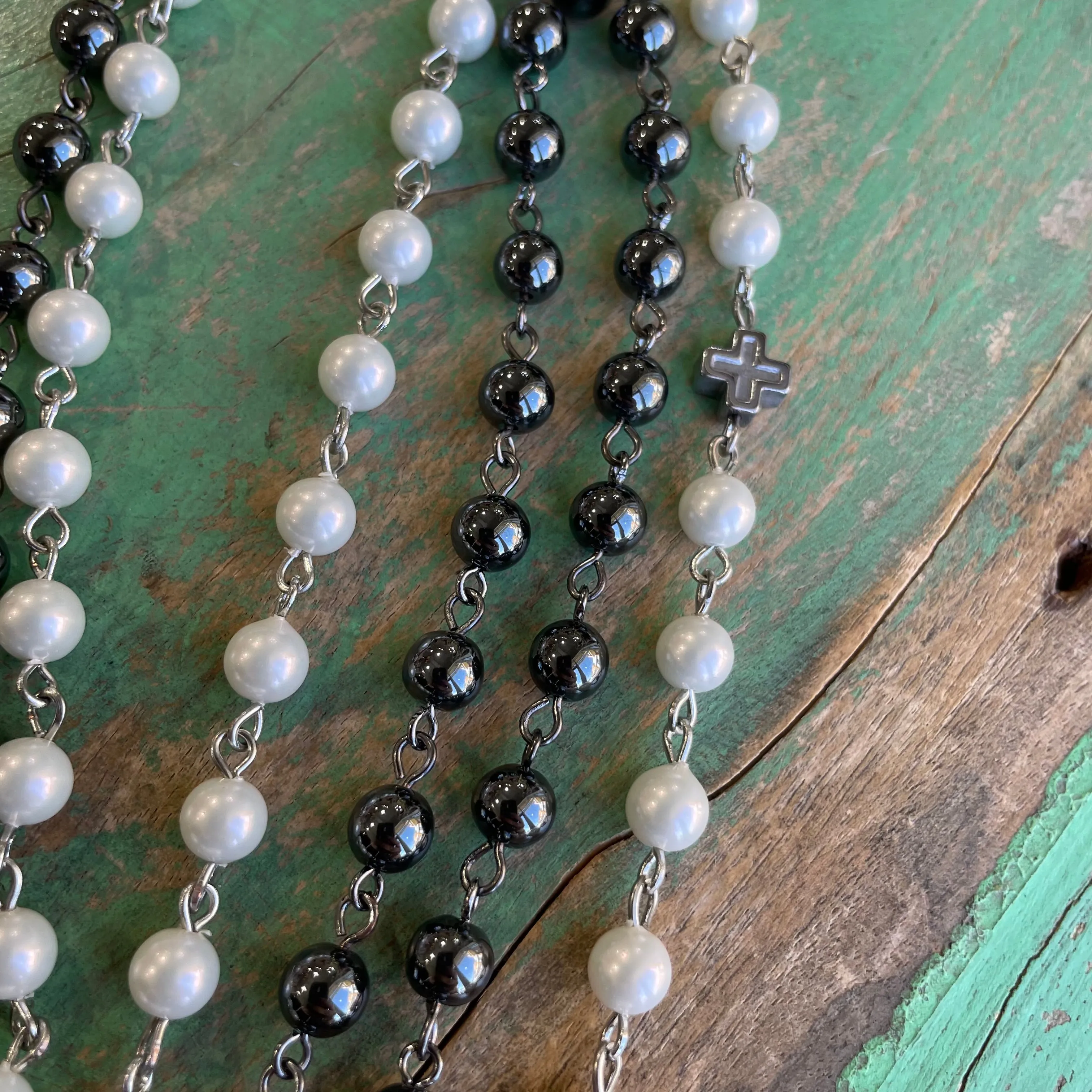 Hematite and Pearl Drop Necklace