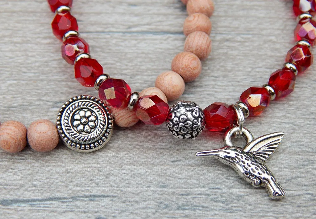 Hummingbird Bracelet - Nature Jewelry with Rosewood