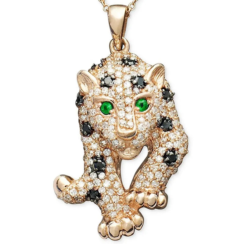 Iced-Out Gold Plated Petite Leopard Pendant Necklace 18"