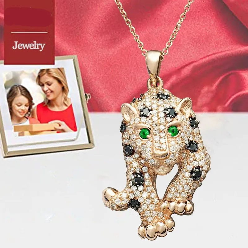 Iced-Out Gold Plated Petite Leopard Pendant Necklace 18"