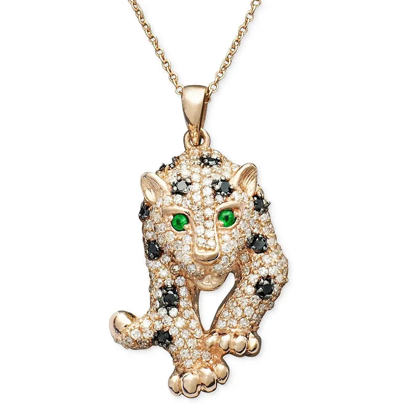 Iced-Out Gold Plated Petite Leopard Pendant Necklace 18"